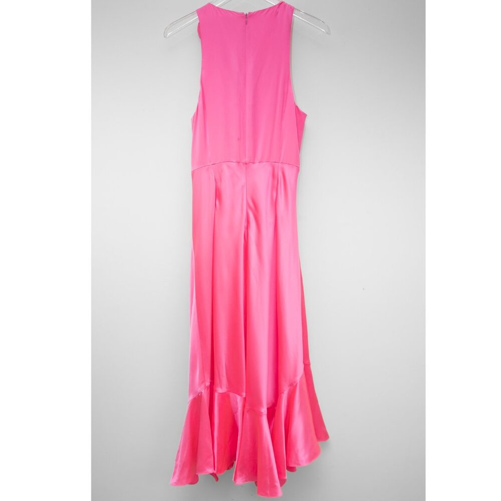 Cinq à Sept Cates Dress Asymmetric Silk Sleeveless Ruffle Trim Midi Pink Size 12 - Picture 2 of 7